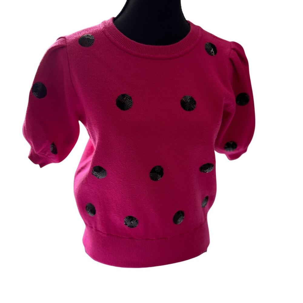 English Factory Hot Pink Sequin Polka Dot Puff Sleeve Sweater S